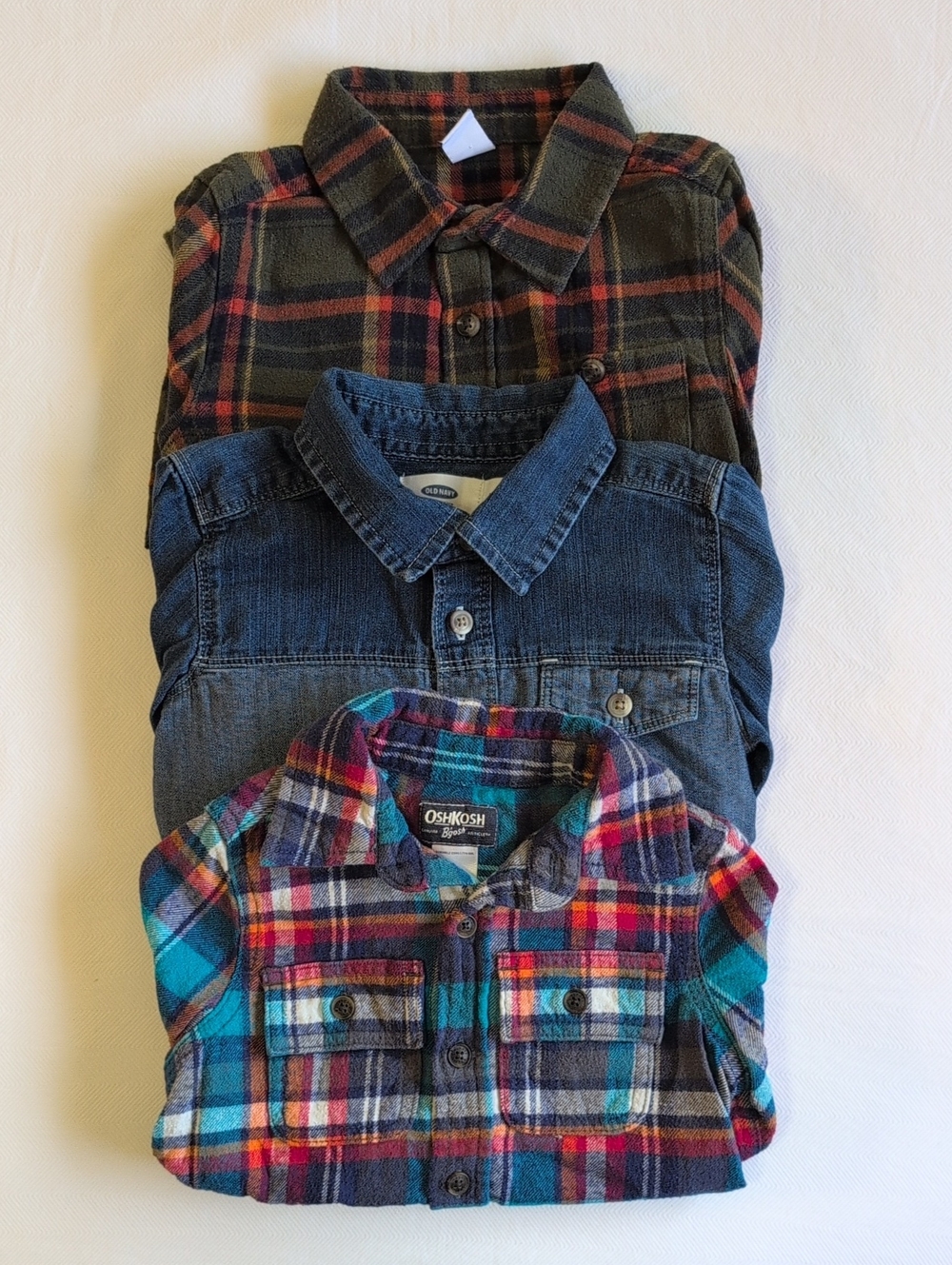 Toddler Boys 3pc Cotton Flannel & Denim Fall Shirt Lot 4T OshKosh Old Navy